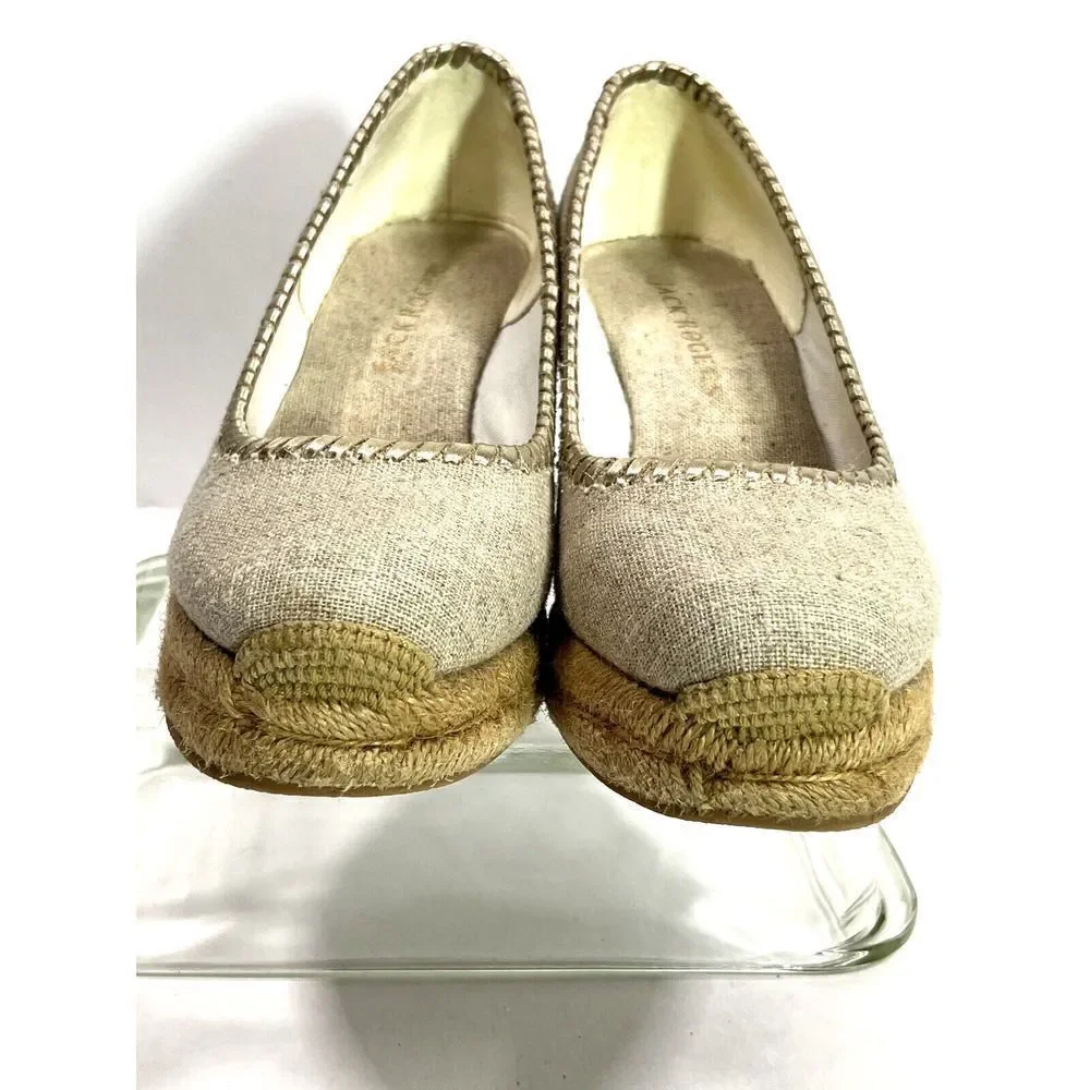 Jack Rogers Palmer Closed Toe Canvas Espadrille Wedge Size‎ 9 Gold Tan